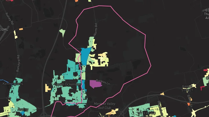 House price heatmap showing property values across South Ockendon