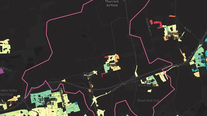 House price heatmap showing property values across Orsett