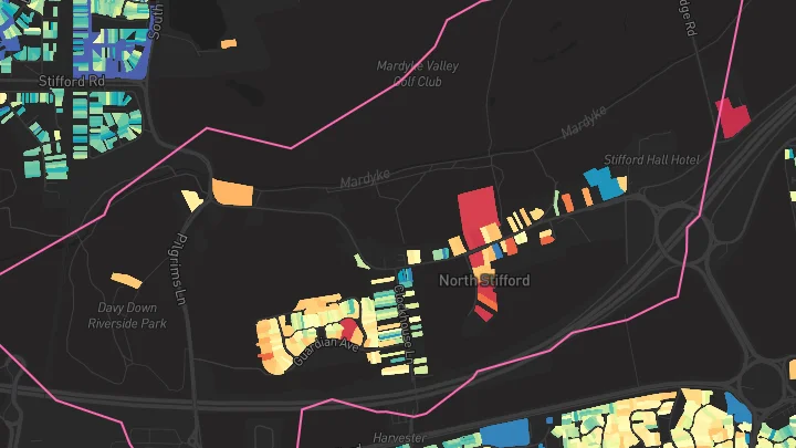House price heatmap showing property values across North Stifford