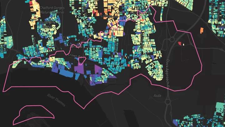 House price heatmap showing property values across Grays