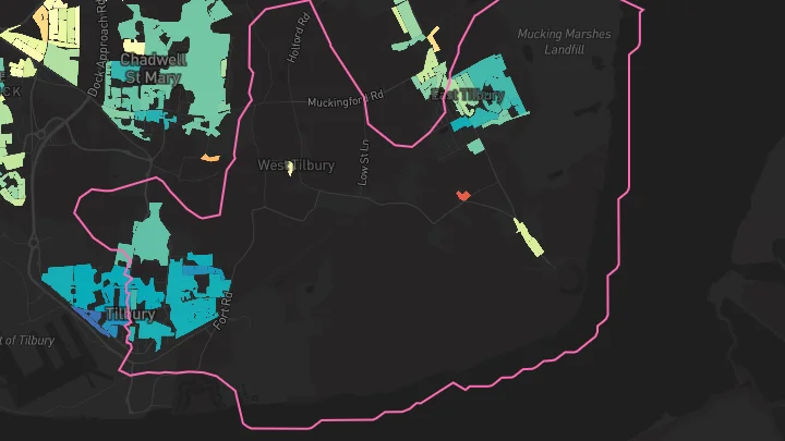 House price heatmap showing property values across East Tilbury