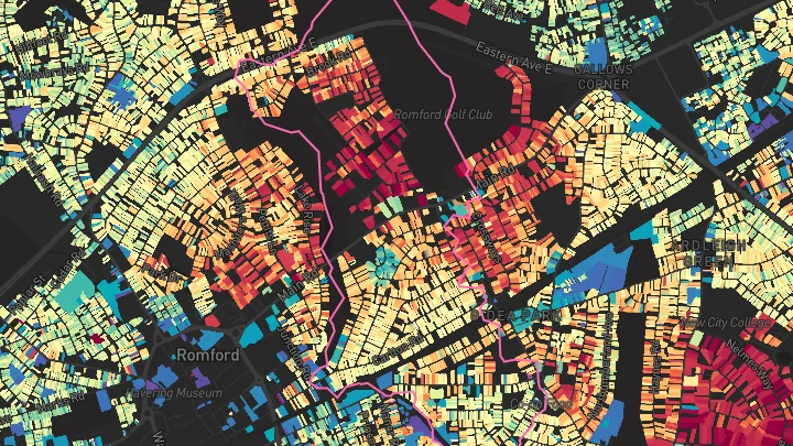 House price heatmap showing property values across Gidea Park