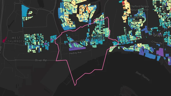 House price heatmap showing property values across Grays