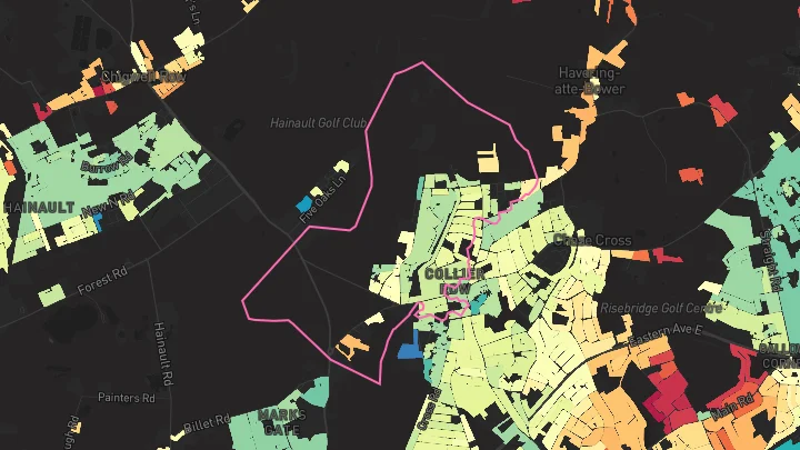 House price heatmap showing property values across Romford