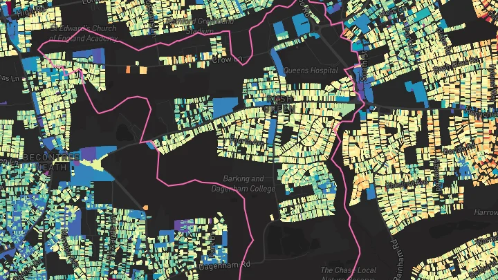House price heatmap showing property values across Romford