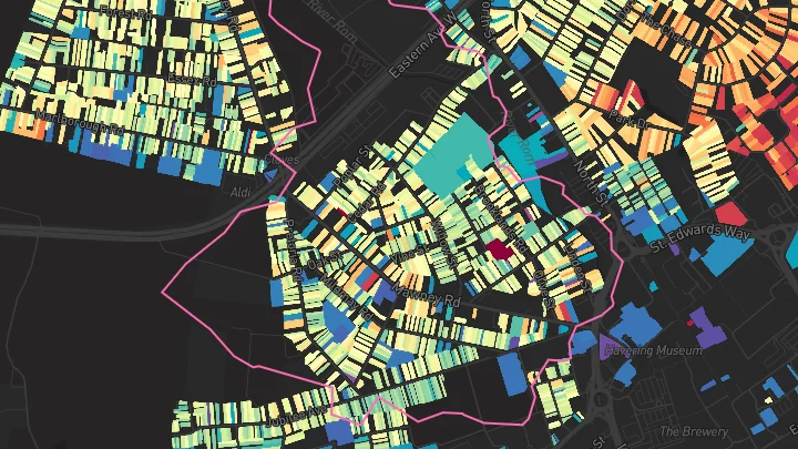 House price heatmap showing property values across Romford
