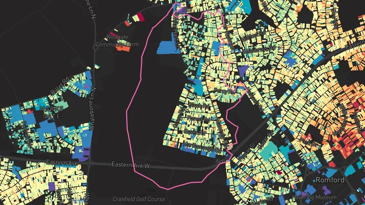 House price heatmap showing property values across Romford