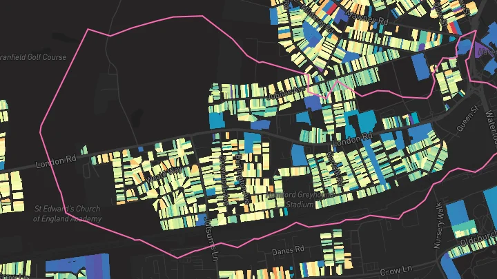 House price heatmap showing property values across Romford