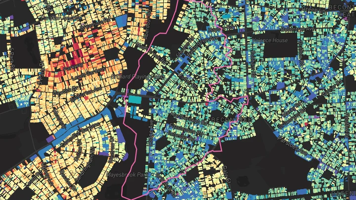 House price heatmap showing property values across Becontree