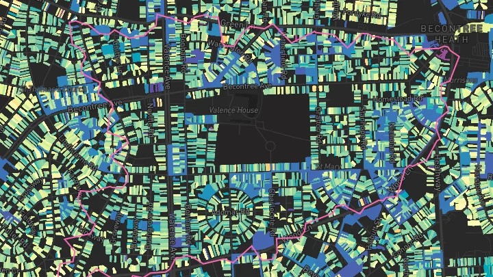 House price heatmap showing property values across Chadwell Heath