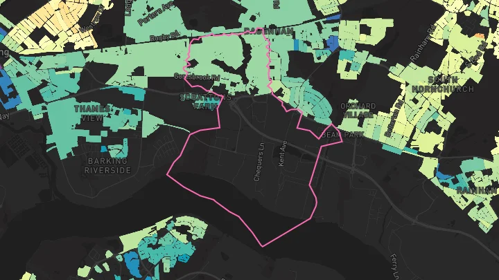 House price heatmap showing property values across Dagenham Dock
