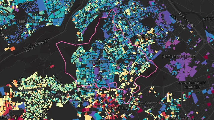 House price heatmap showing property values across Sheffield