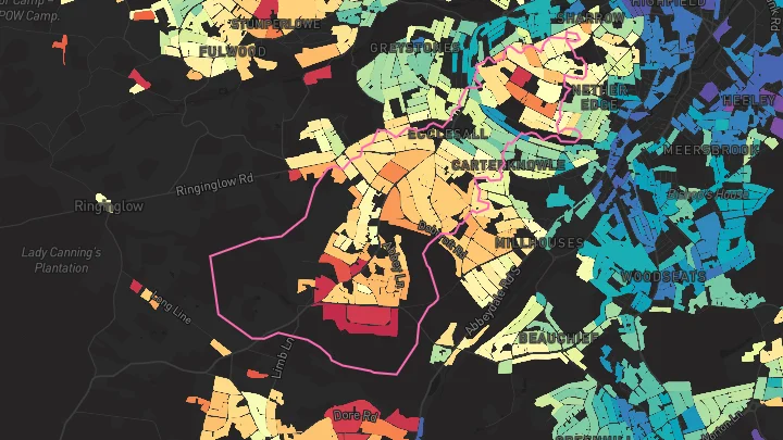 House price heatmap showing property values across Sheffield