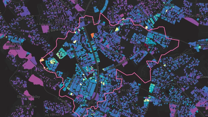 House price heatmap showing property values across Sheffield
