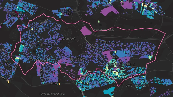 House price heatmap showing property values across Sheffield