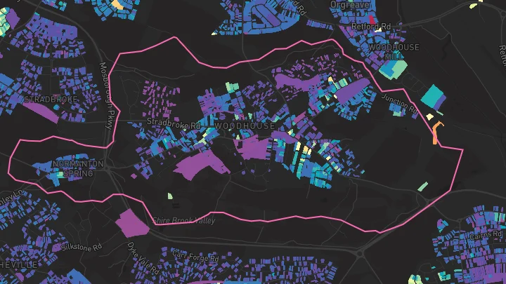 House price heatmap showing property values across Woodhouse