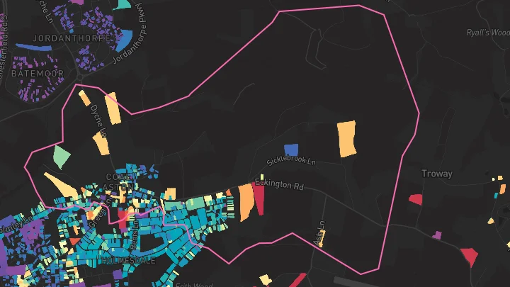 House price heatmap showing property values across Coal Aston