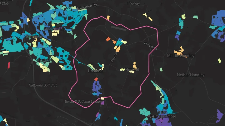 House price heatmap showing property values across Unstone