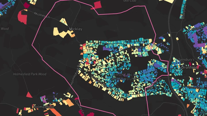 House price heatmap showing property values across Dronfield Woodhouse