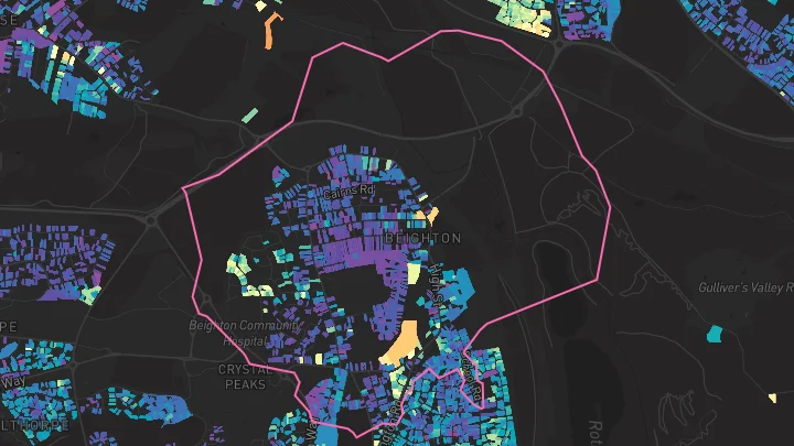 House price heatmap showing property values across Beighton