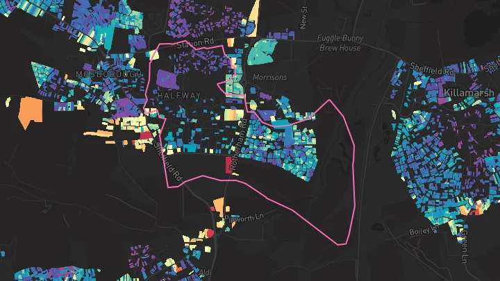 House price heatmap showing property values across Halfway