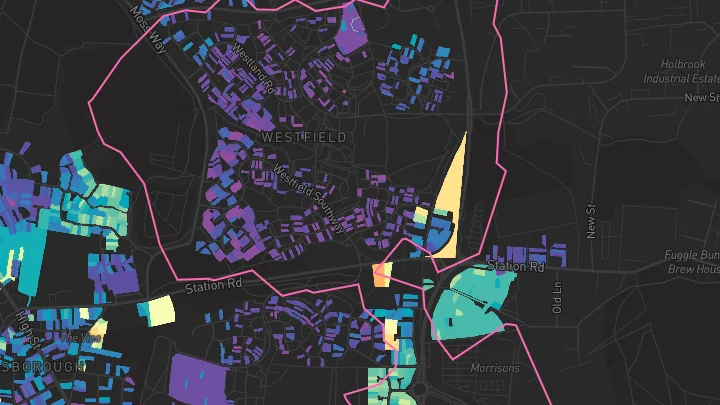 House price heatmap showing property values across Westfield