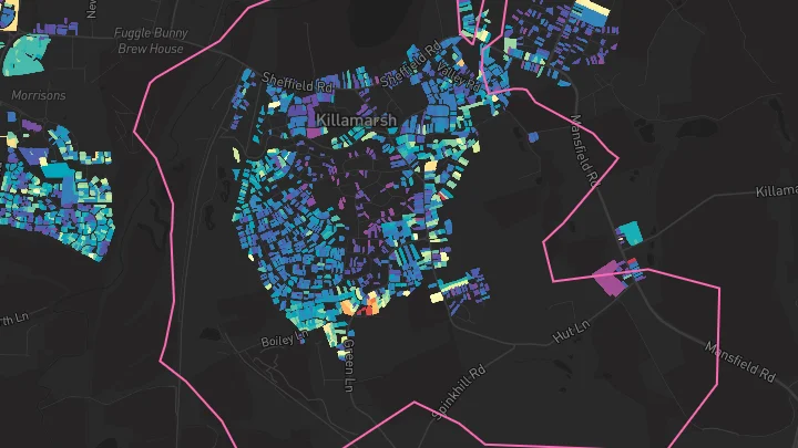 House price heatmap showing property values across Killamarsh