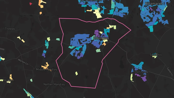 House price heatmap showing property values across Eckington