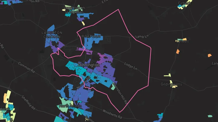 House price heatmap showing property values across Dinnington