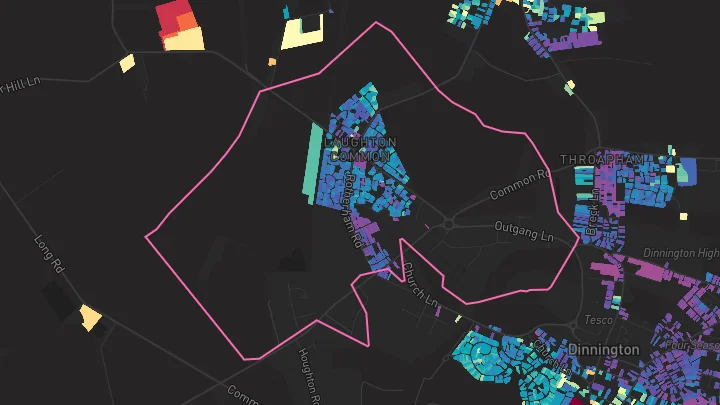 House price heatmap showing property values across Dinnington