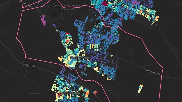 House price heatmap showing property values across North Anston