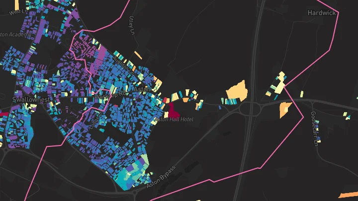 House price heatmap showing property values across Aston