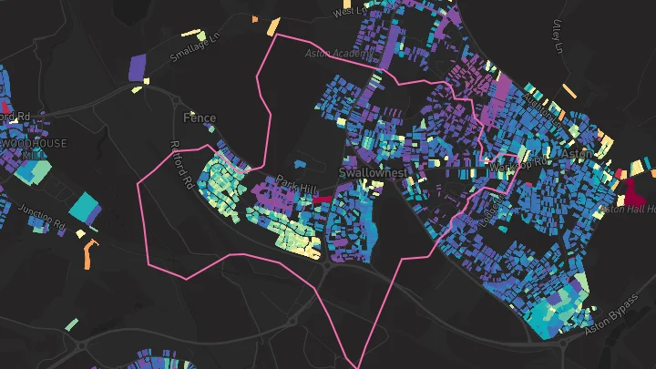 House price heatmap showing property values across Swallownest