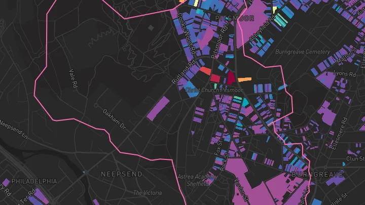 House price heatmap showing property values across Sheffield