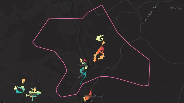 House price heatmap showing property values across Grindleford
