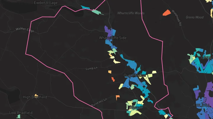 House price heatmap showing property values across Oughtibridge