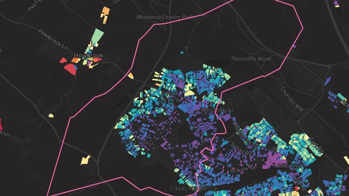House price heatmap showing property values across High Green