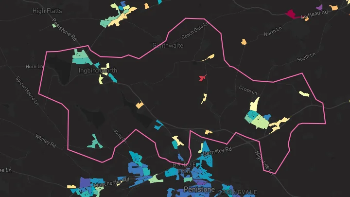 House price heatmap showing property values across Hoylandswaine