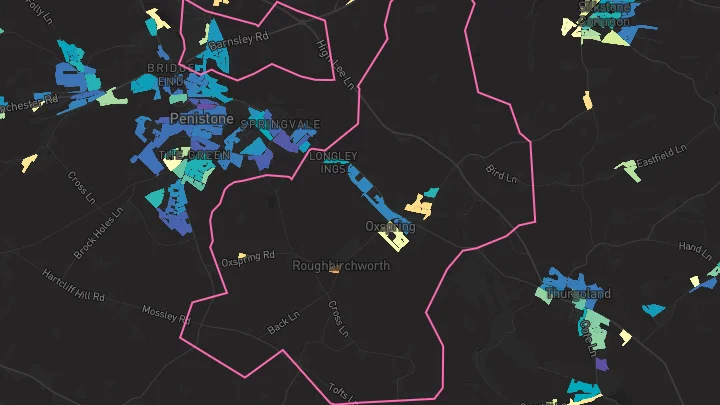 House price heatmap showing property values across Oxspring