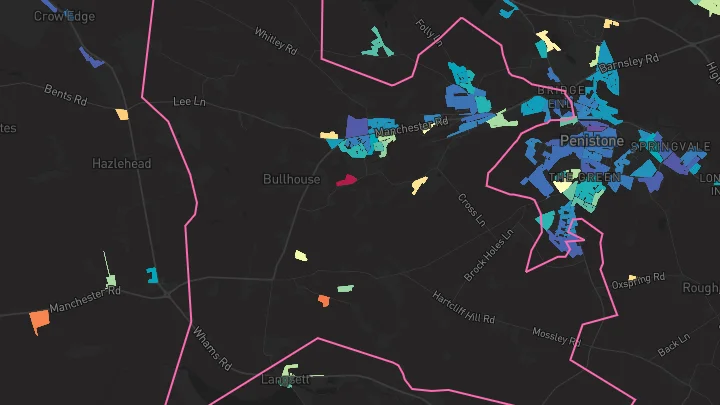 House price heatmap showing property values across Thurlstone