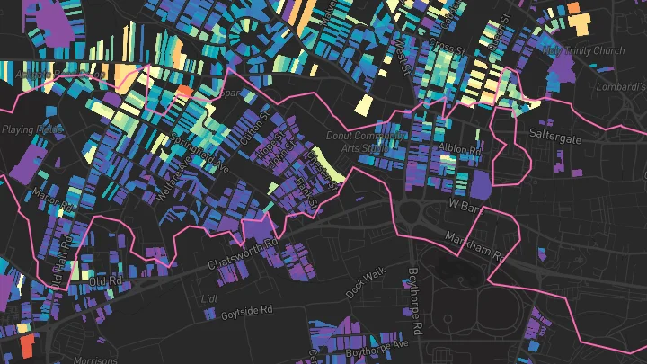 House price heatmap showing property values across Chesterfield