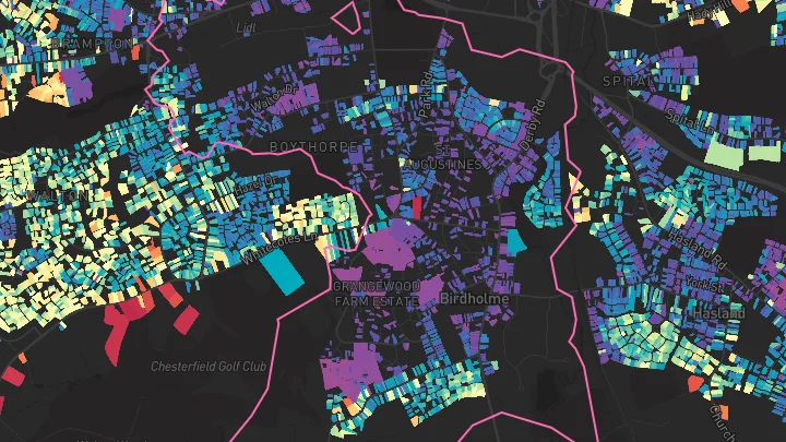 House price heatmap showing property values across Chesterfield