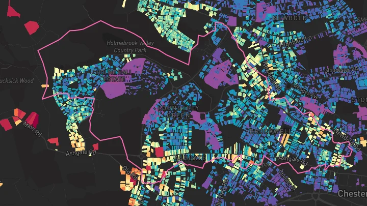 House price heatmap showing property values across Chesterfield