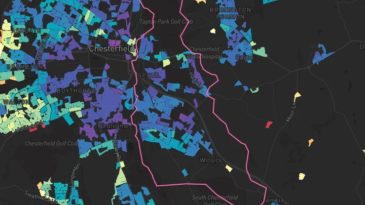 House price heatmap showing property values across Hasland