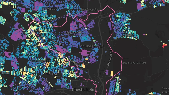 House price heatmap showing property values across Chesterfield