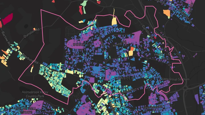 House price heatmap showing property values across Chesterfield