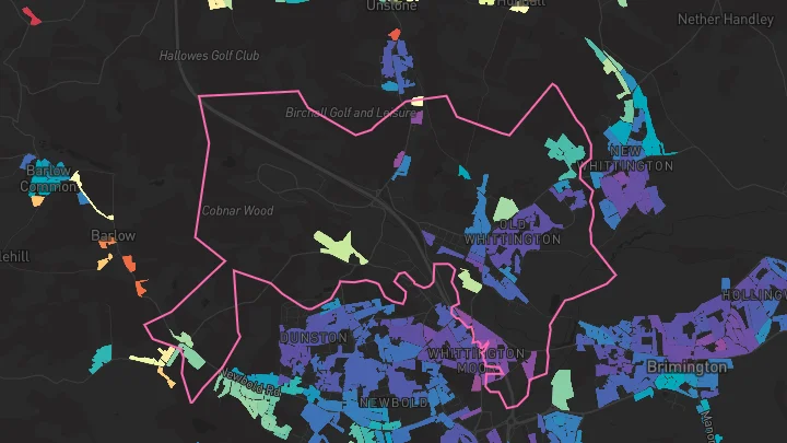 House price heatmap showing property values across Old Whittington