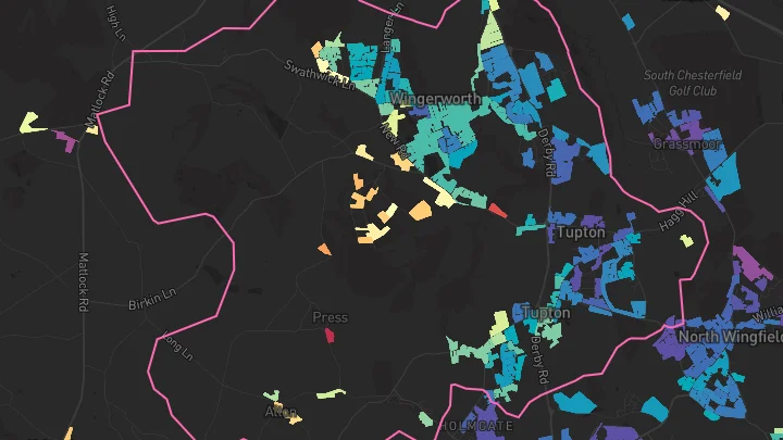 House price heatmap showing property values across Wingerworth