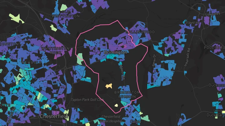 House price heatmap showing property values across Brimington