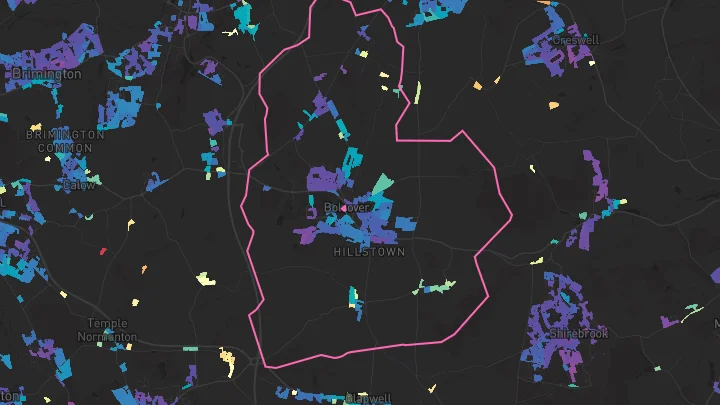 House price heatmap showing property values across Bolsover